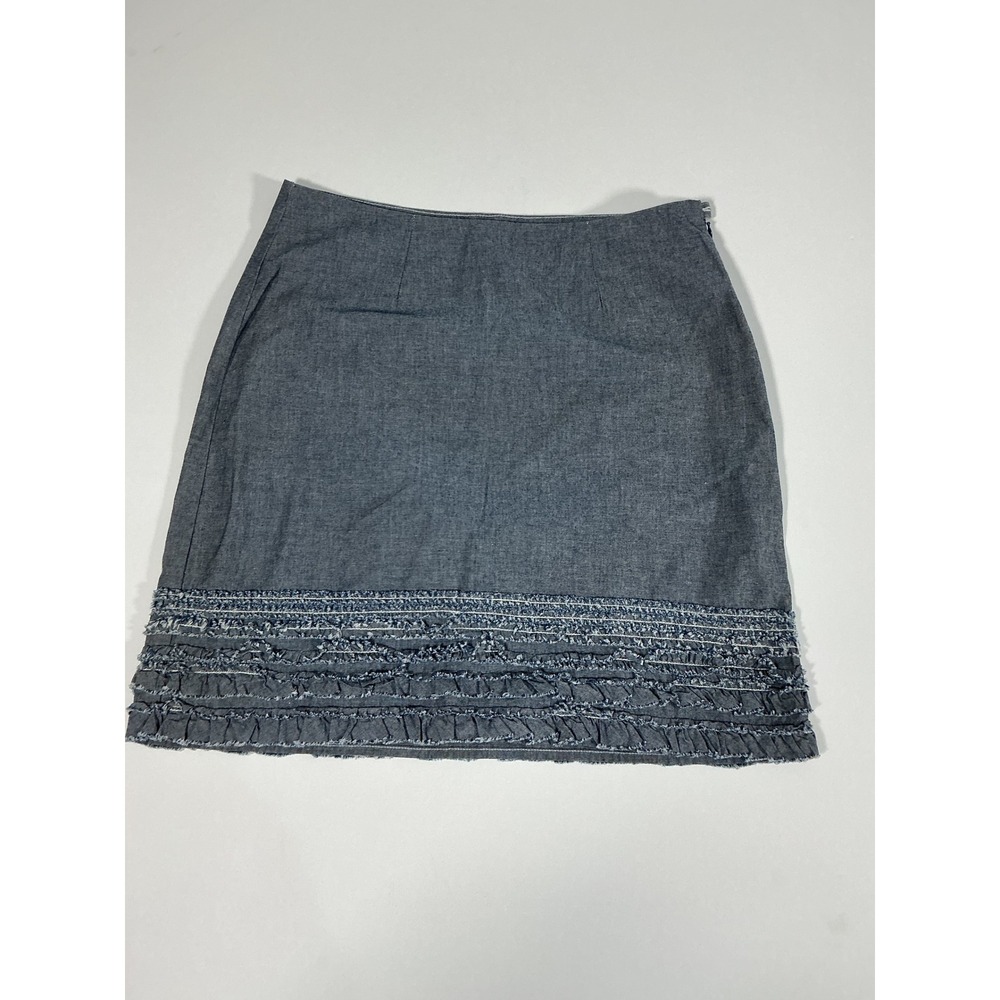 Tommy Bahama Gray Denim Fringe Ruffle Mini Skirt Size 2